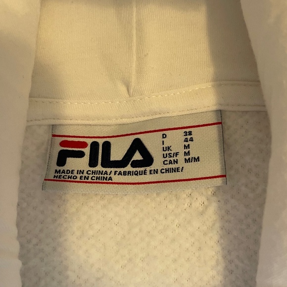 Fila Sherpa Hoodie White with navy drawstring at neckline - Picture 5 of 6